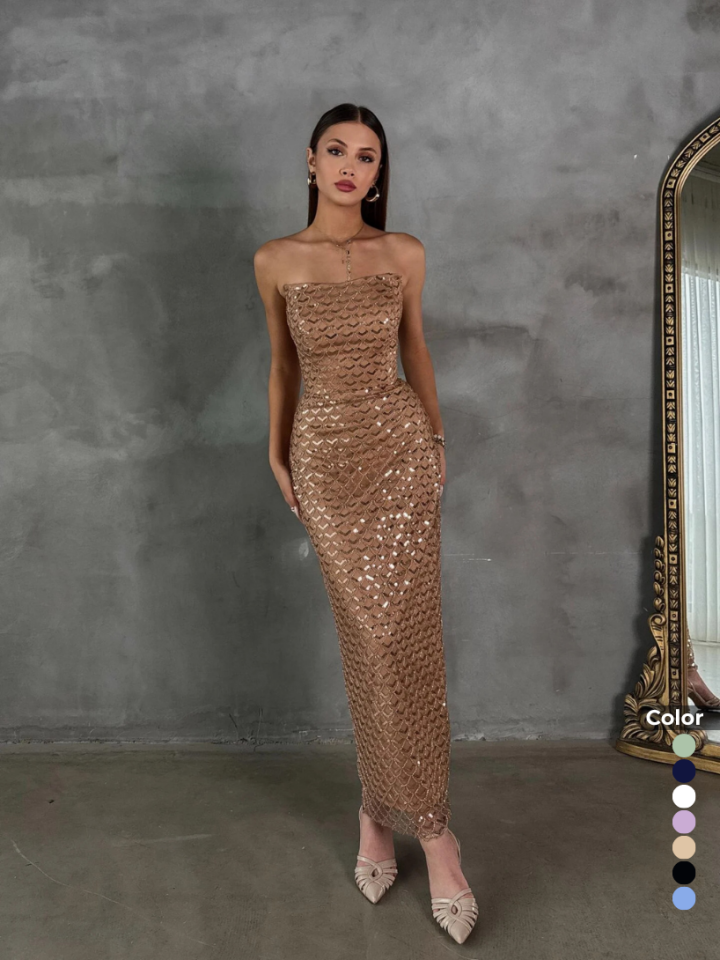 Boru Taşlı Straplez Abiye | 1134