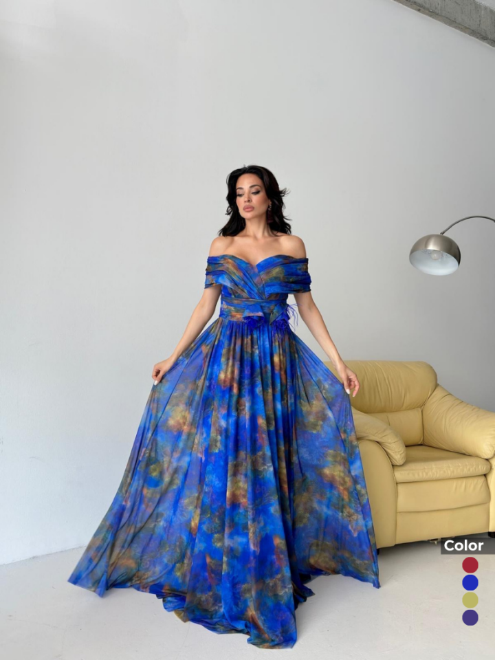 Tül Desenli Starplez Çiçekli Abiye | 1102