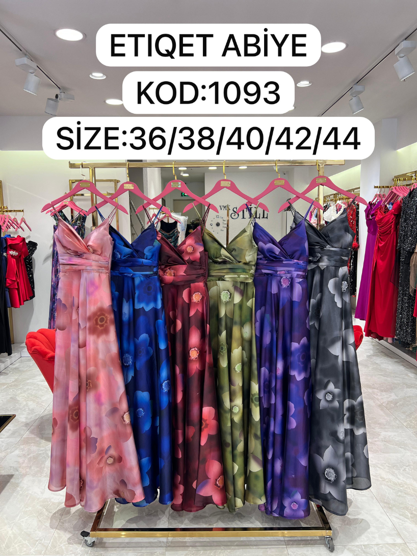 Kristal Saten Çiçek Desenli Abiye | 1093