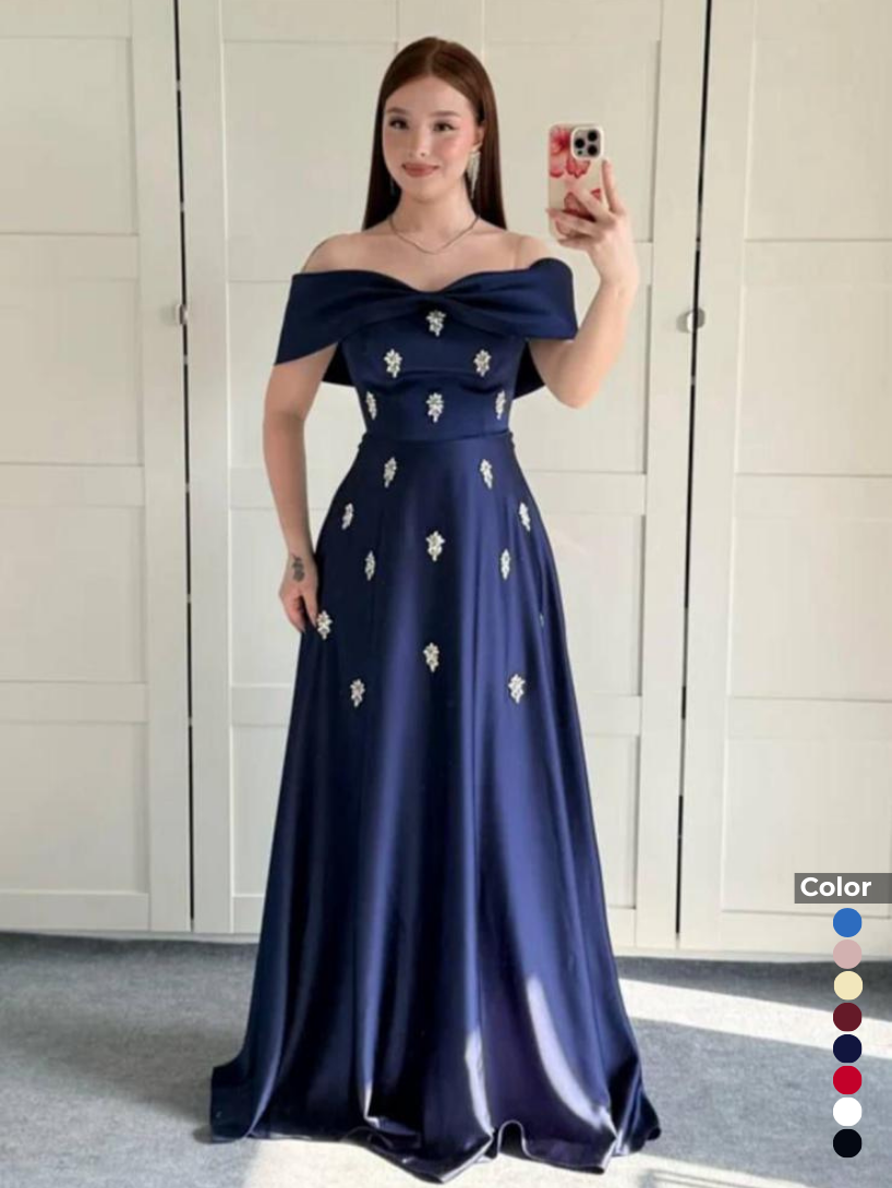 Saten Kristal Taşlı El İşlemeli Abiye | 1113