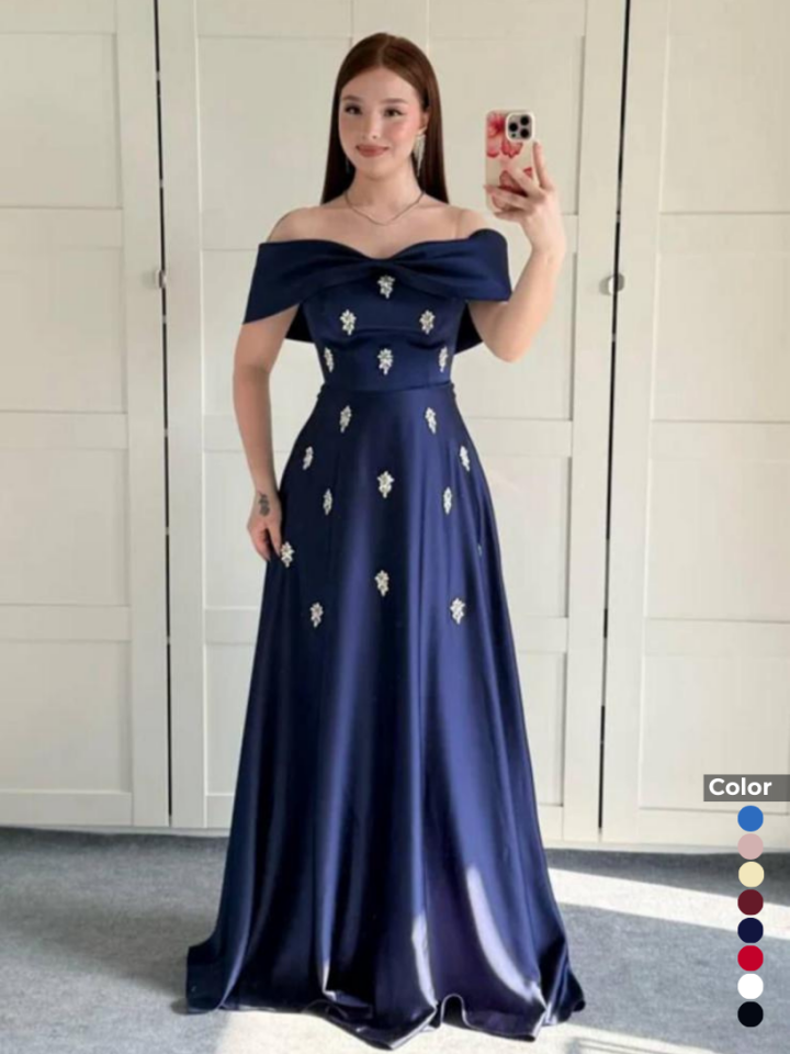 Saten Kristal Taşlı El İşlemeli Abiye | 1113