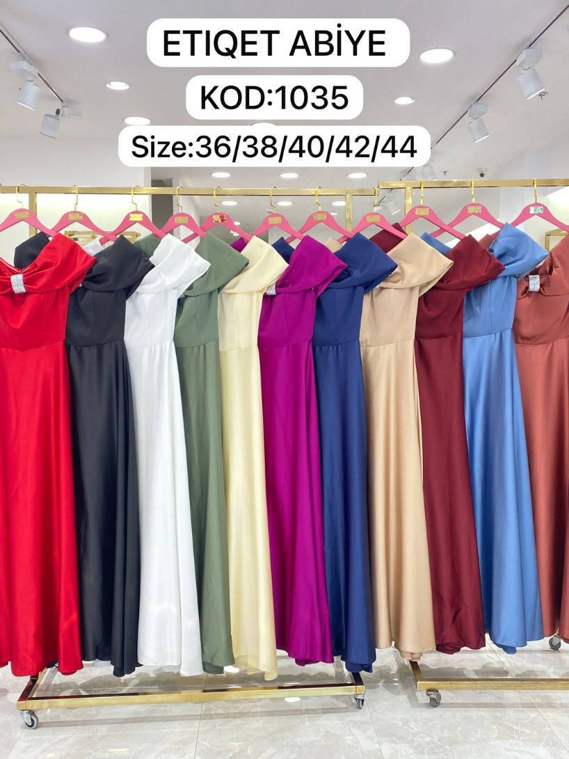 Saten Taş Aksesuarlı Prenses Yaka Abiye | 1035