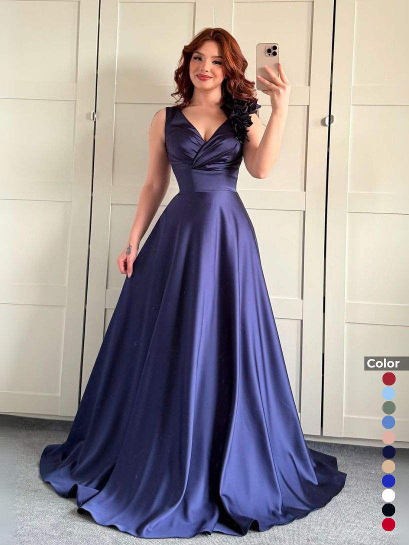 Saten Lazer Kesimli Gül Detaylı Abiye | 1037