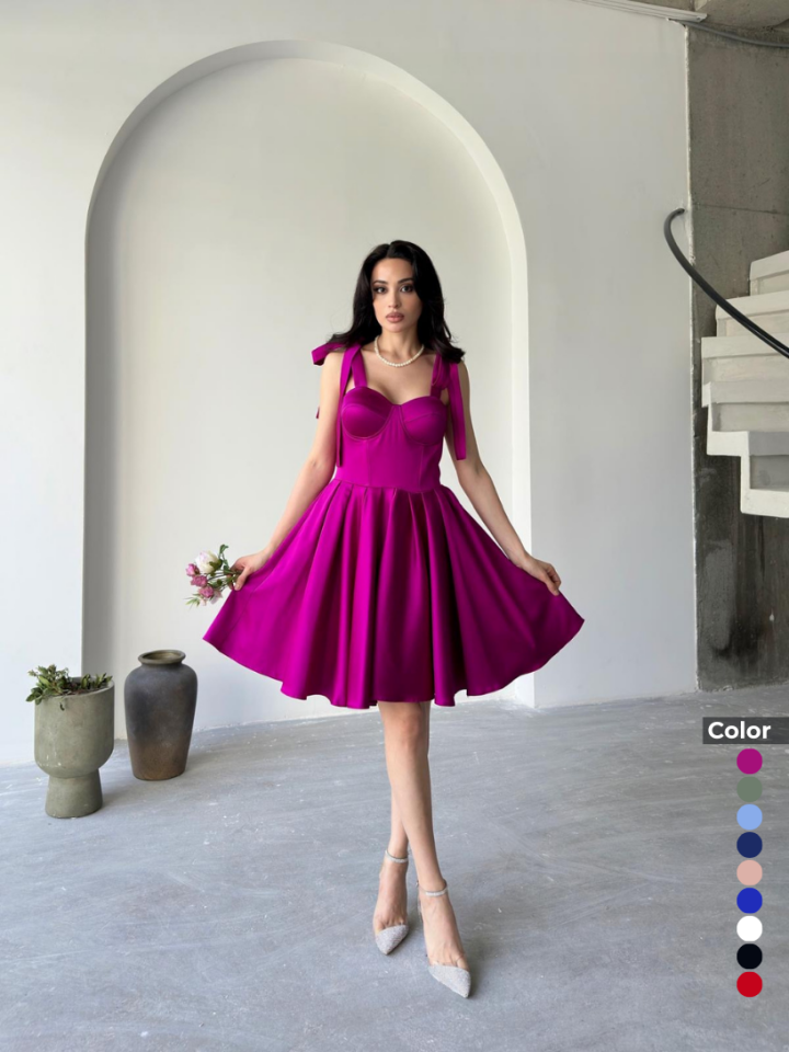 Saten Kabartma Tüllü Omuzdan Bağlamalı Mezuniyet Elbisesi | 1004