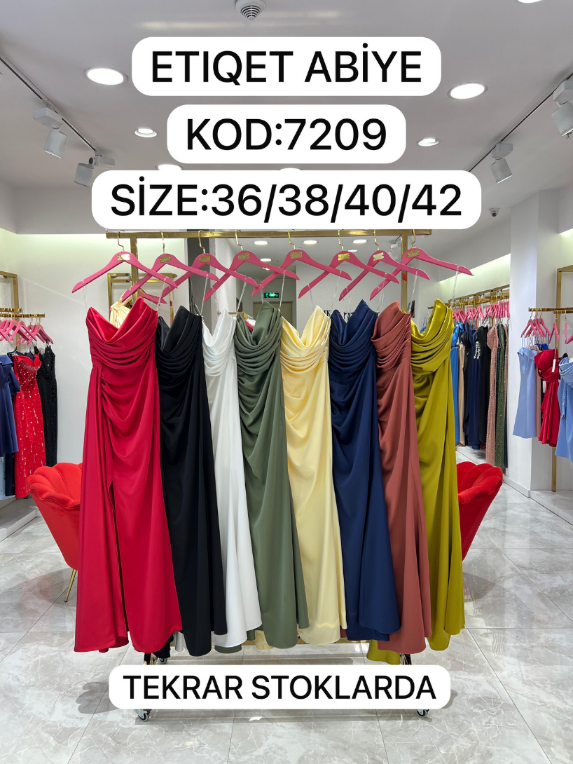 Yırtmaç Detaylı Straplez Saten Abiye | 7209