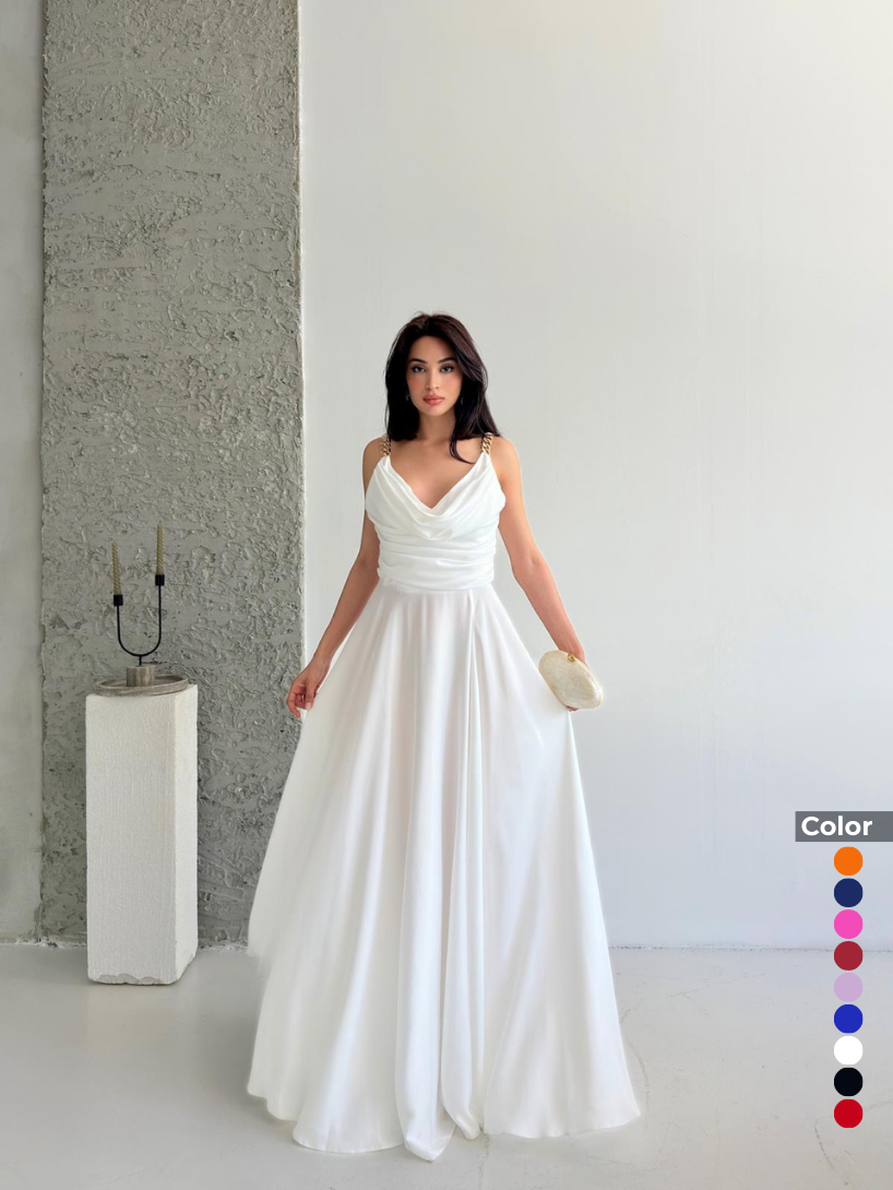 İnce Saten Zincir Askılı Abiye | 2005