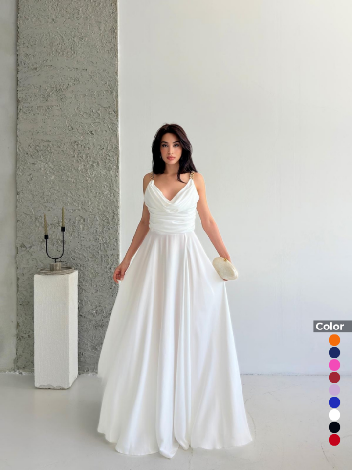 İnce Saten Zincir Askılı Abiye | 2005