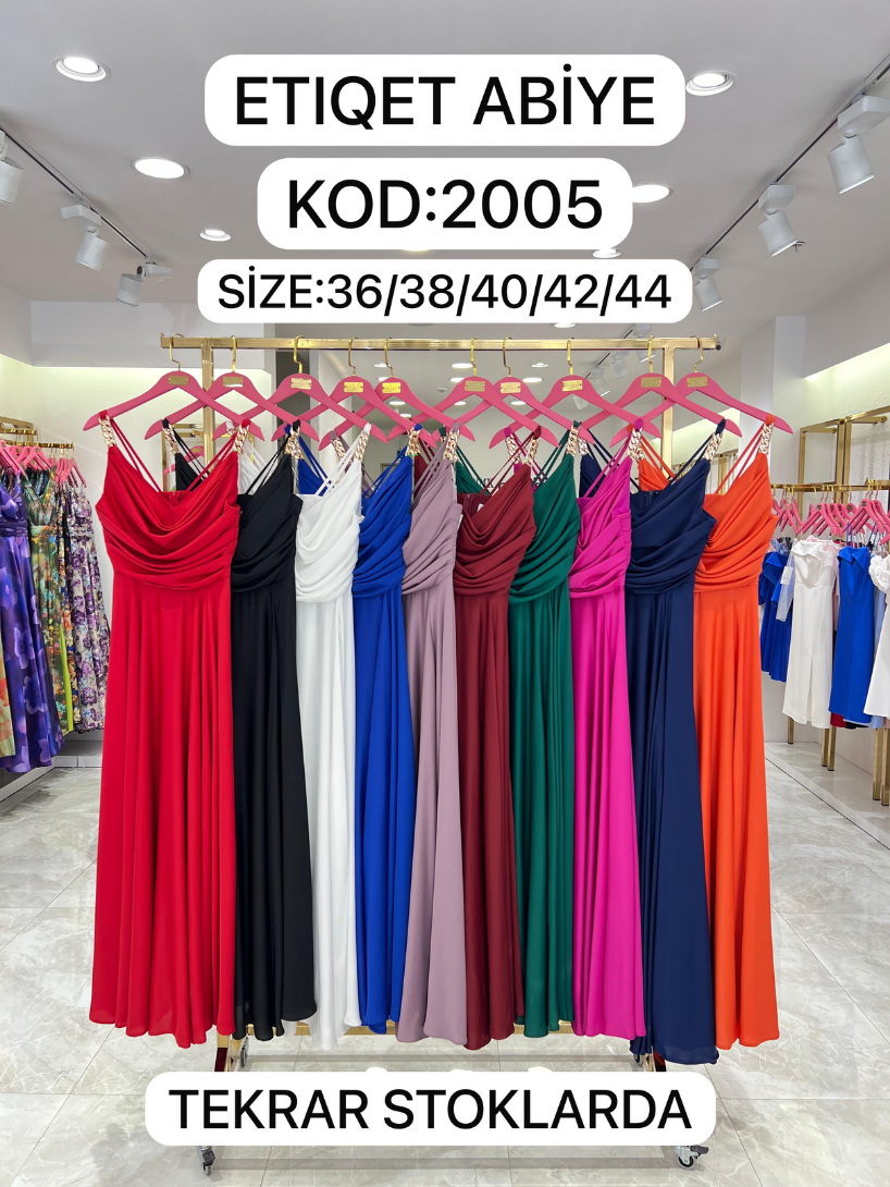 İnce Saten Zincir Askılı Abiye | 2005