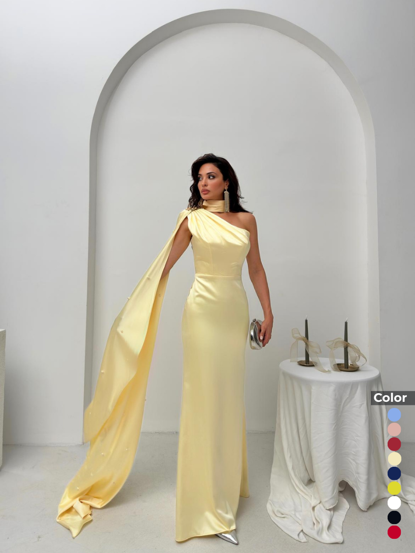 Saten Şal Detaylı İnci İşlemeli Abiye | 1099