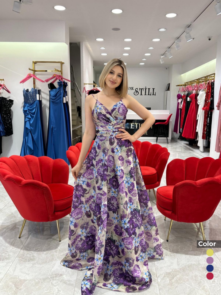 Kristal Saten Çiçek Detaylı Abiye | 1093