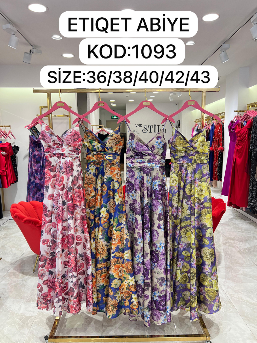 Kristal Saten Çiçek Detaylı Abiye | 1093