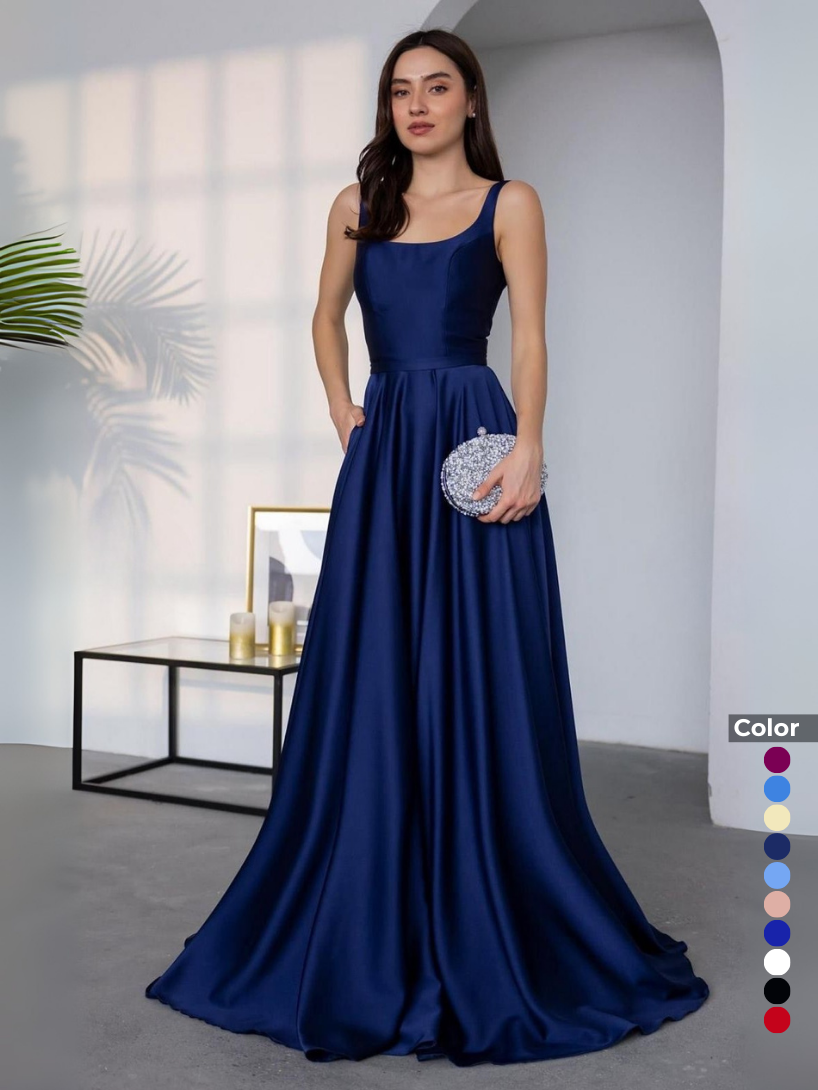 Saten Omuz Askılı Kloş Abiye | 1103