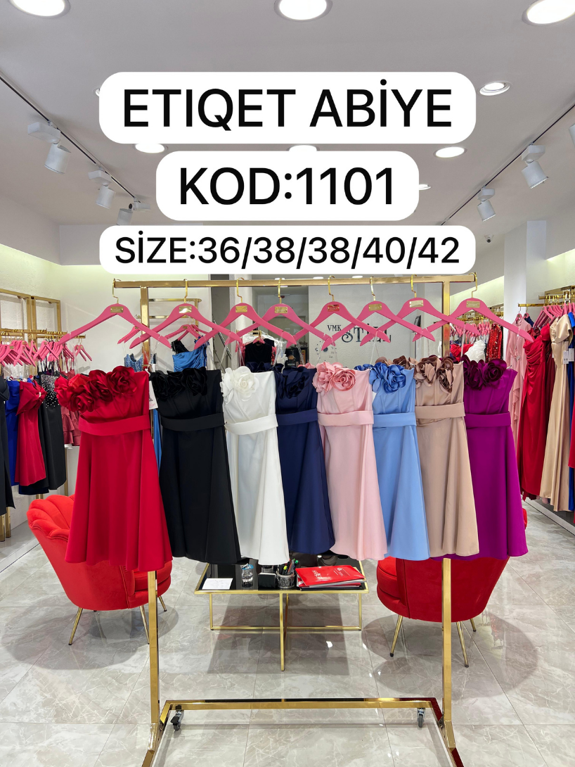 Gül Detaylı Mini Saten Mezuniyet Elbise | 1101