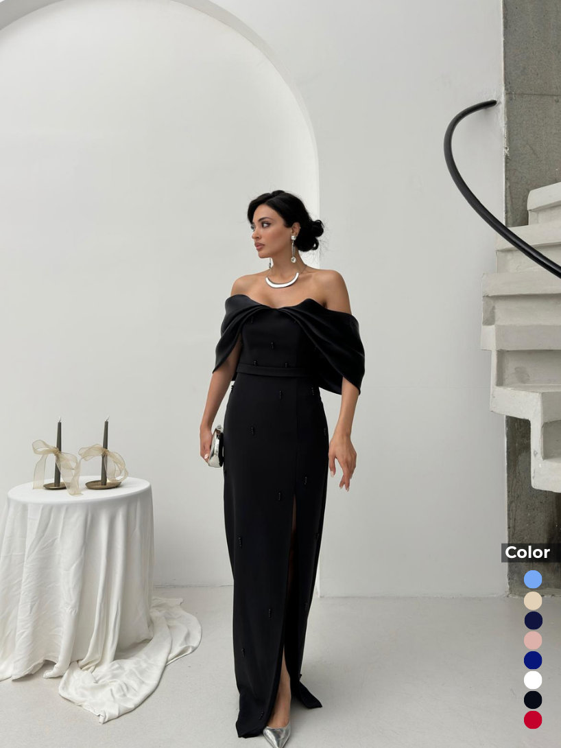 Kayık Yaka İnci Detaylı Abiye | 1091