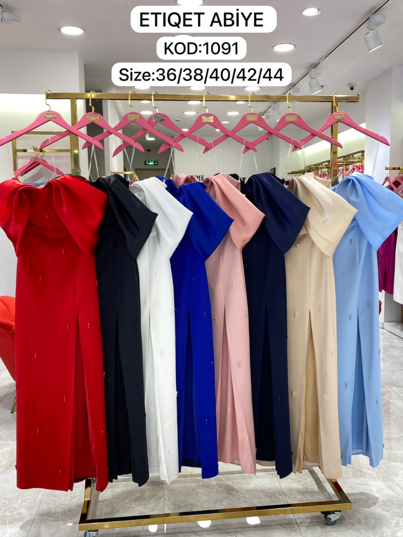 Kayık Yaka İnci Detaylı Abiye | 1091