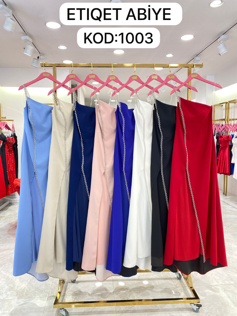 Krep Kumaş Taş Aksesuarlı Zincir Omuz Abiye | 1003