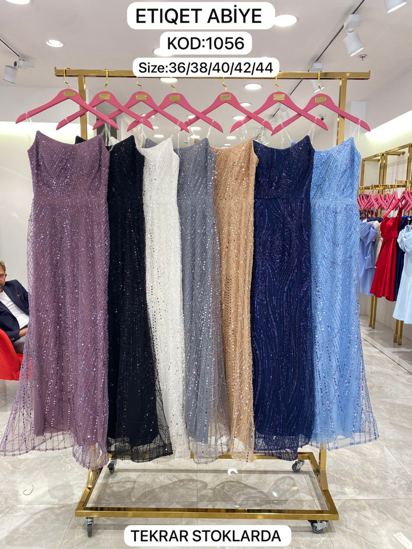 İthal Pullu İnci Straplez Abiye | 1056