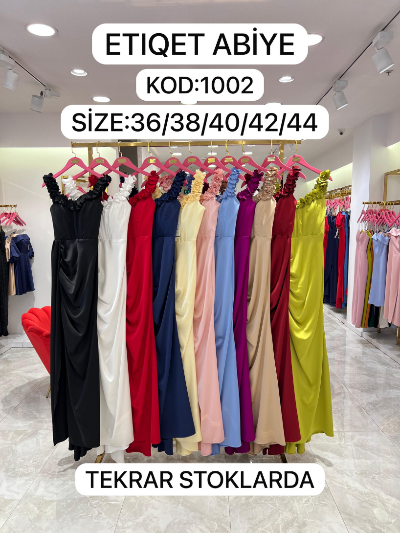 Saten Kumaş Madonna Yaka Gül Detaylı Abiye | 1002