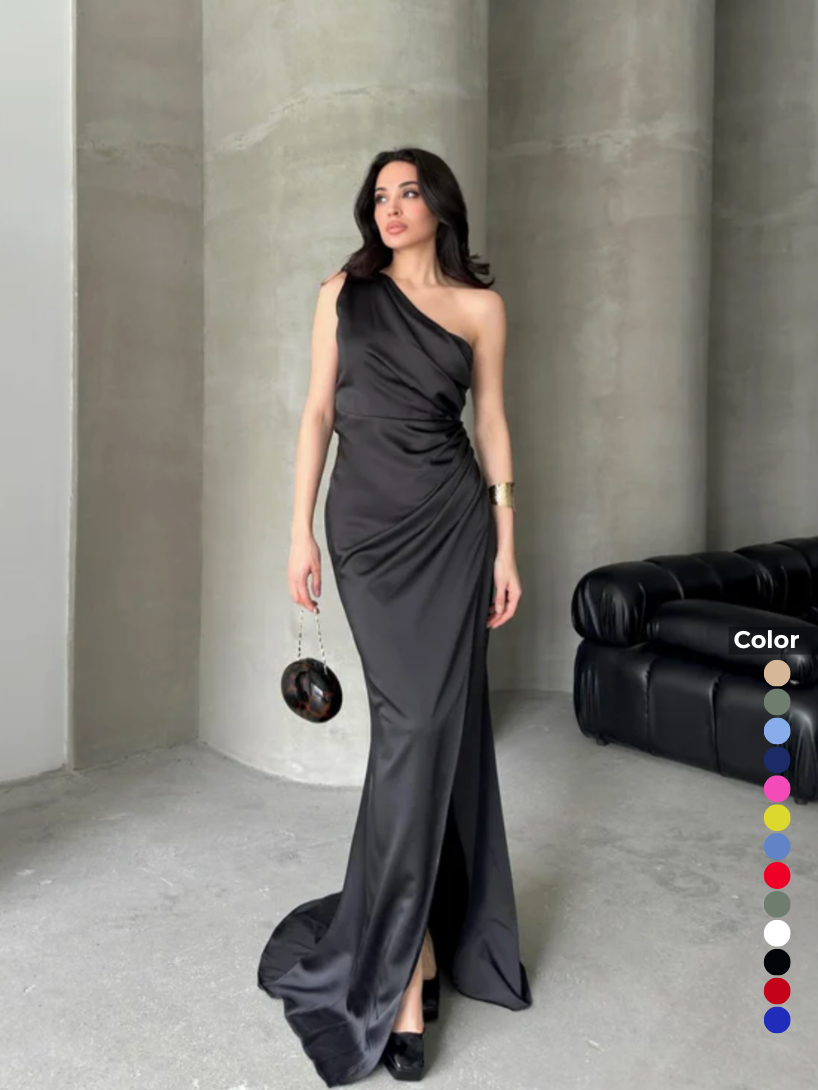 Tek Omuz Yırtmaç Detaylı Uzun Abiye | 1563