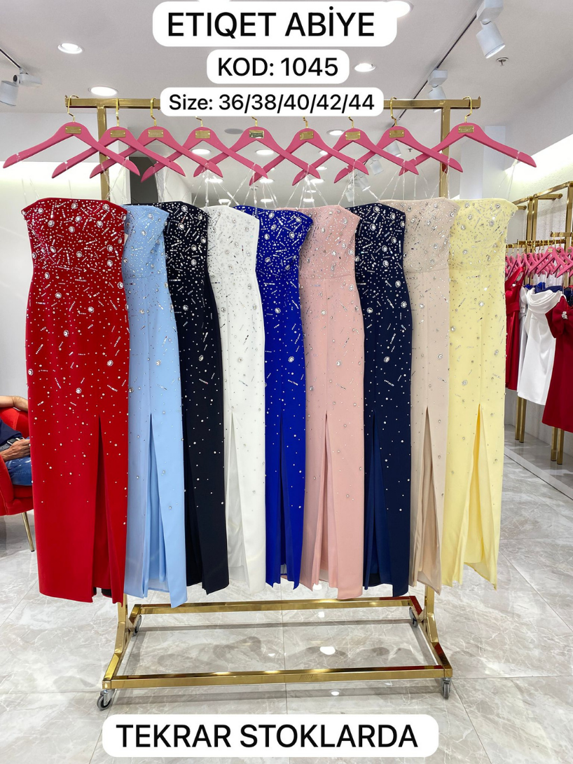 Double Kumaş Kristal Taş İşlemli Luxury Abiye | 1045