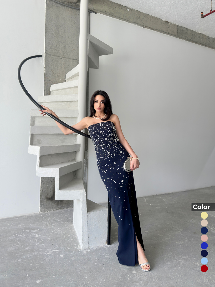 Double Kumaş Kristal Taş İşlemli Luxury Abiye | 1045