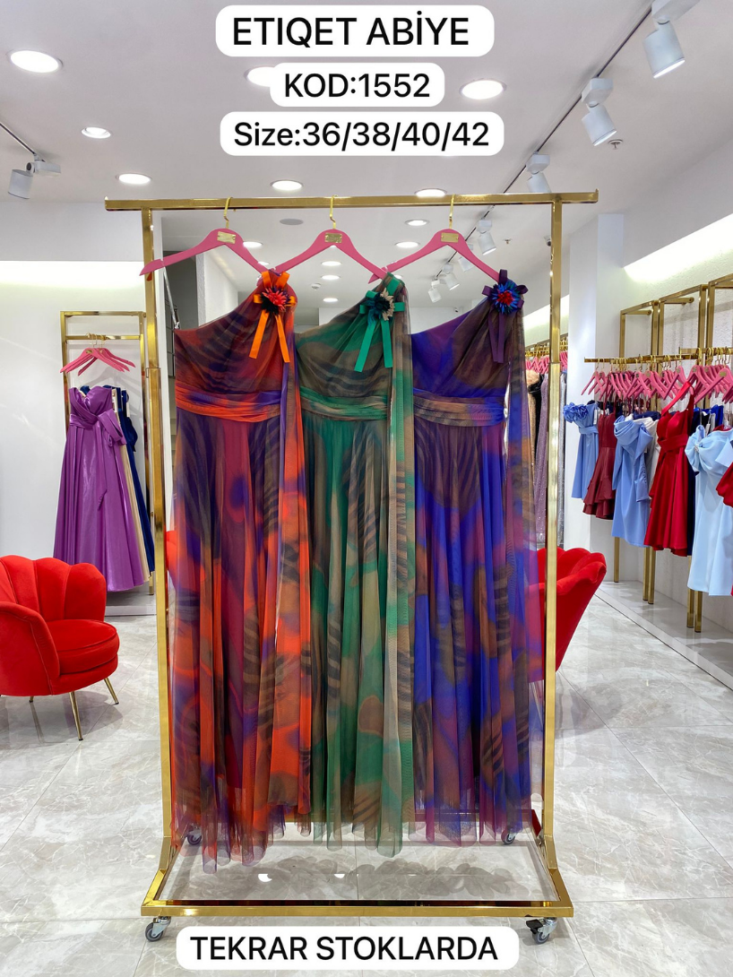 Omuz Şallı Çiçek Detaylı Uzun Abiye | 1552