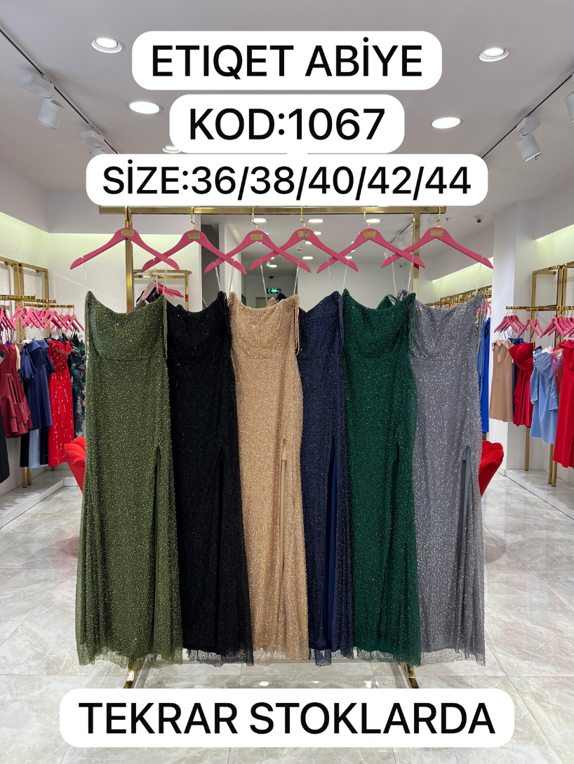 Boncuk İşlemeli Kol Detaylı Straplez Abiye | 1067