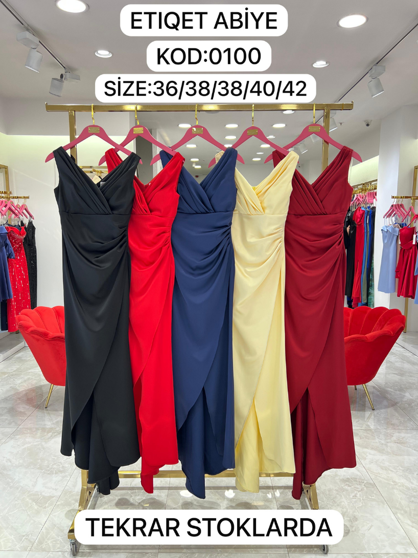 V Yaka Drapeli Yaka Drapeli Saten Abiye | 0100