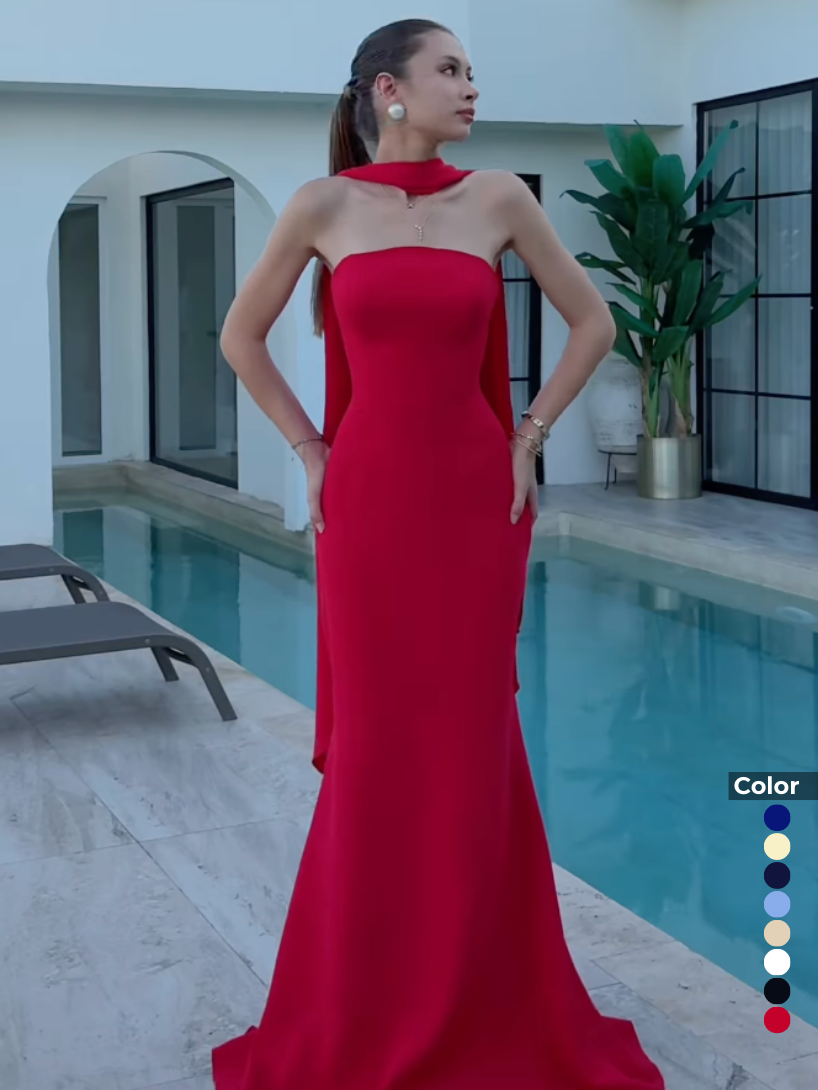 Double Kumaş Straplez Balık Abiye | 1147