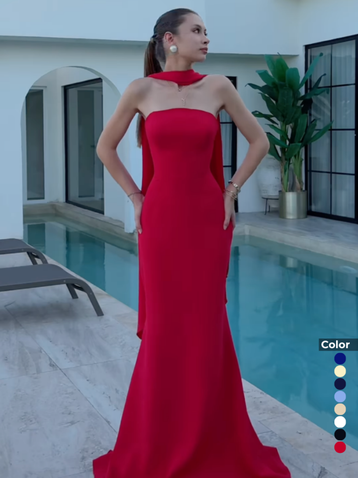 Double Kumaş Straplez Balık Abiye | 1147