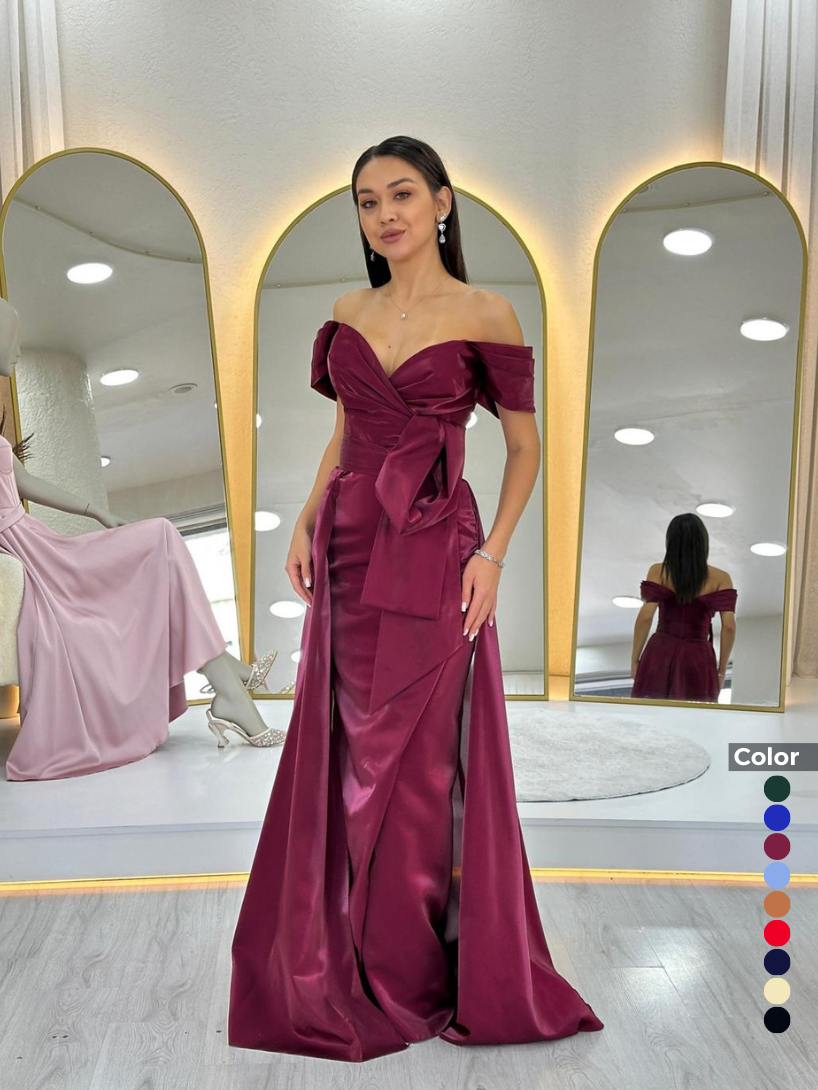 Komo Saten Düşük Omuz Abiye | 1029