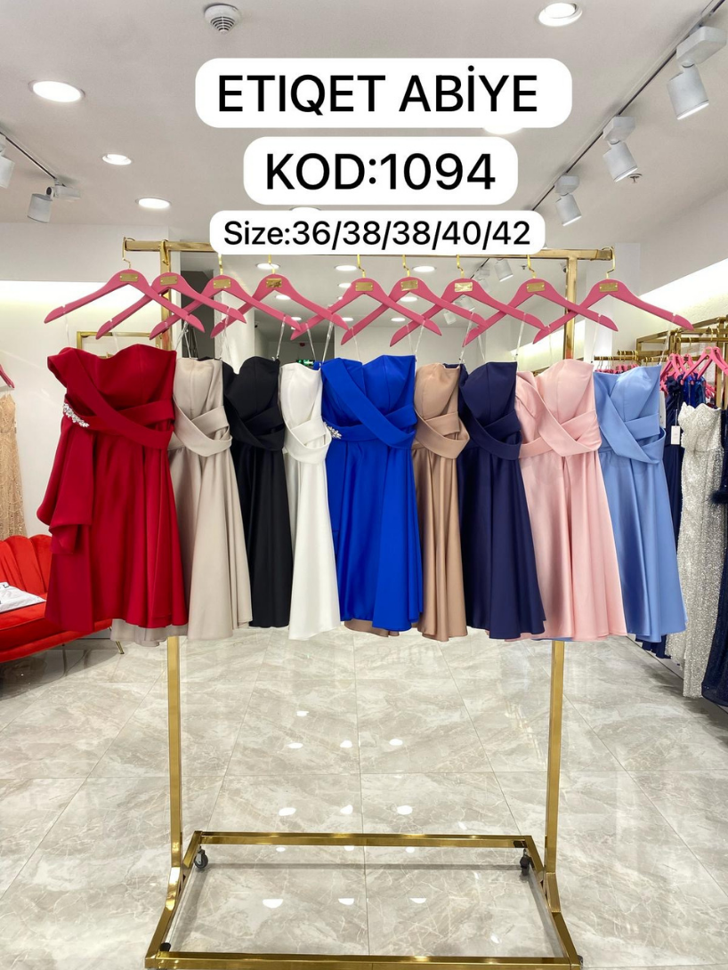 Saten Kısa Taş Aksesuarlı Mezuniyet Elbisesi | 1094