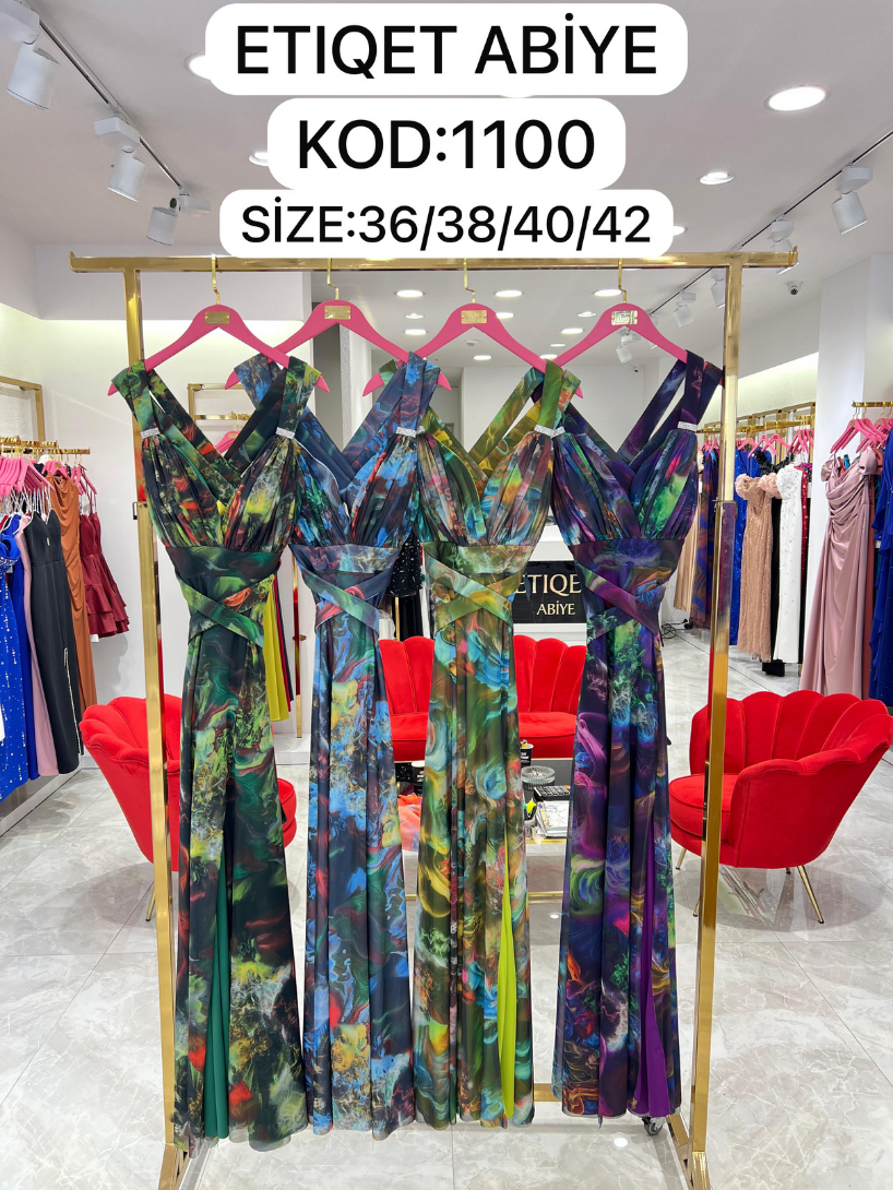 Dijital Baskılı Tül Desenli Abiye | 1100