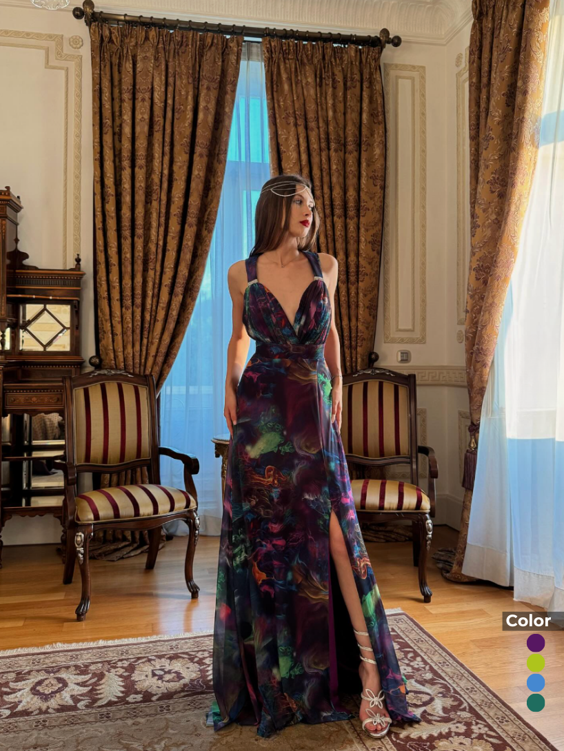 Dijital Baskılı Tül Desenli Abiye | 1100