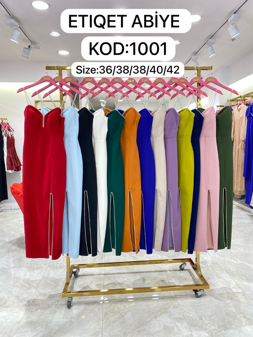 Midi Boy Krep Taşlı Abiye | 1001