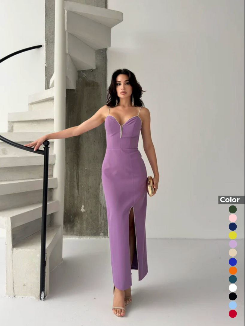 Midi Boy Krep Taşlı Abiye | 1001