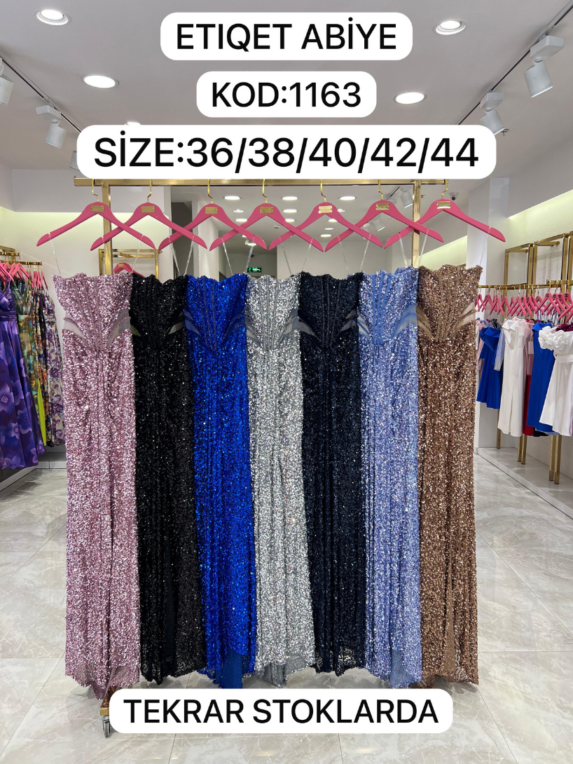 Bel Dekolteli Starplez Pullu Taş İşlemeli Önden Yırtmaçlı Abiye | 1163