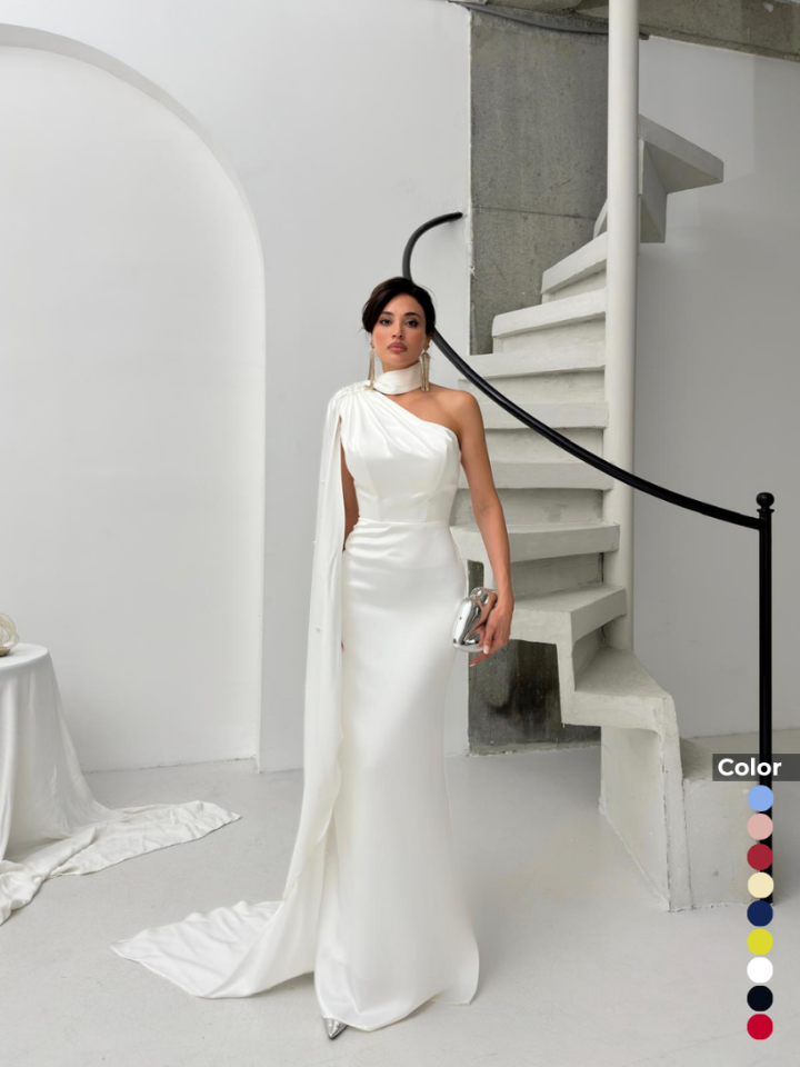 Saten Şal Detaylı İnci İşlemeli Abiye | 1099