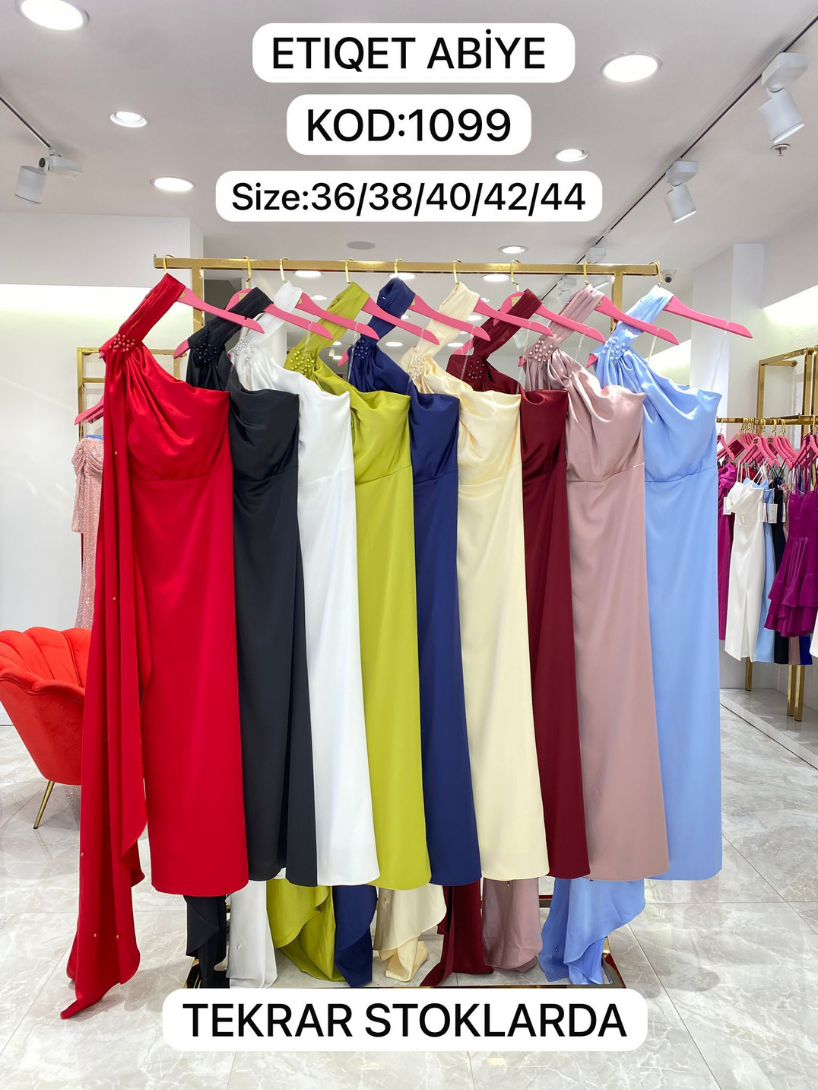 Saten Şal Detaylı İnci İşlemeli Abiye | 1099