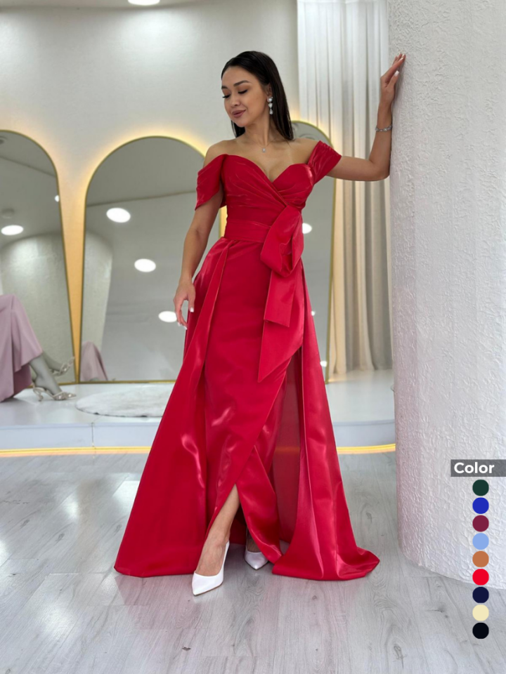 Komo Saten Düşük Omuz Abiye | 1029