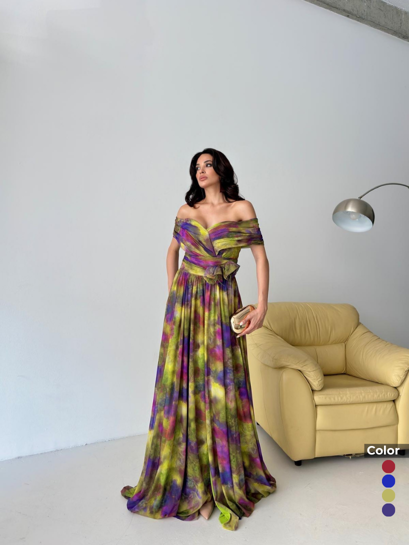 Tül Desenli Starplez Çiçekli Abiye | 1102