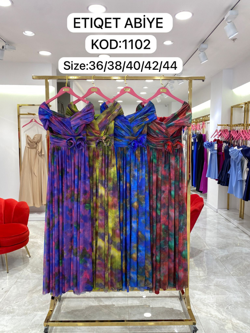 Tül Desenli Starplez Çiçekli Abiye | 1102