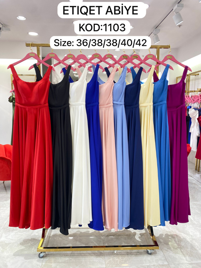 Saten Omuz Askılı Kloş Abiye | 1103