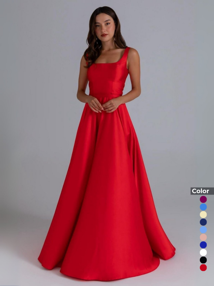 Saten Omuz Askılı Kloş Abiye | 1103