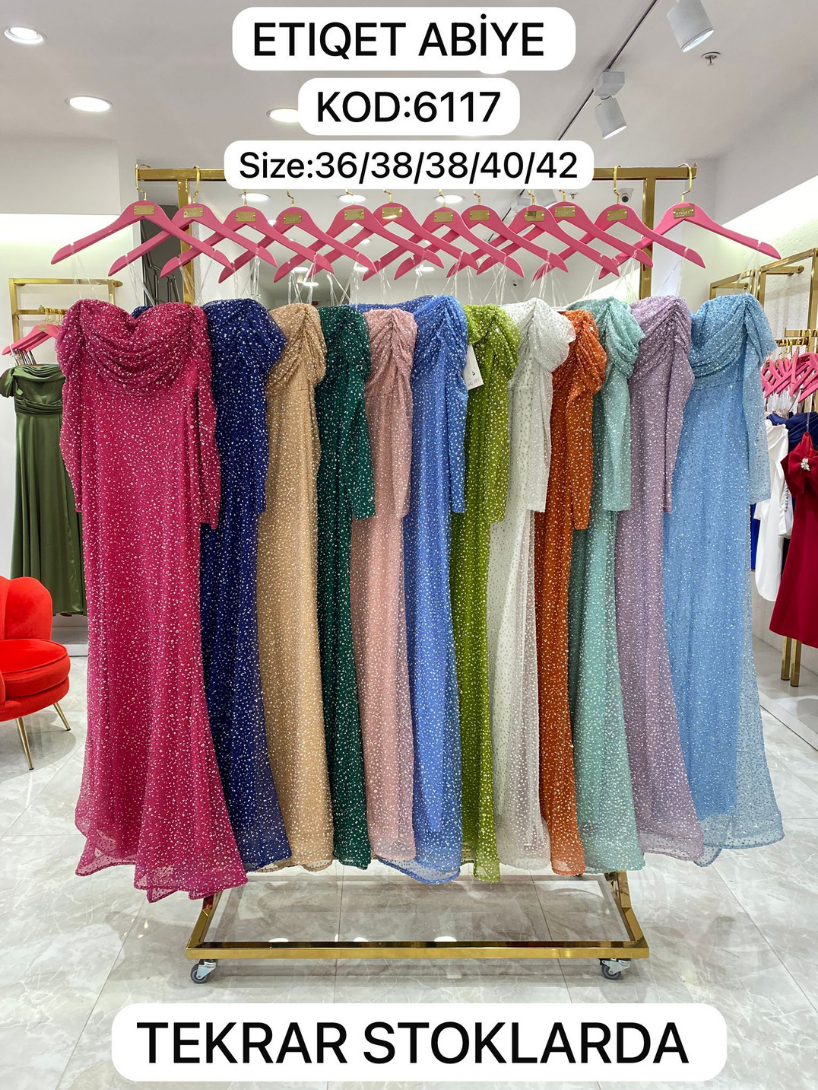 Kayık Yaka Taşlı Abiye Elbise | 6117