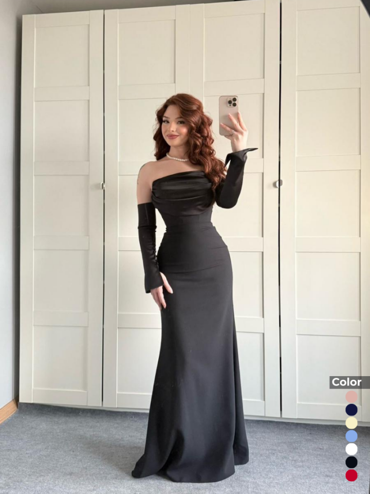 Krep Saten Detaylı Alya Abiye | 1068