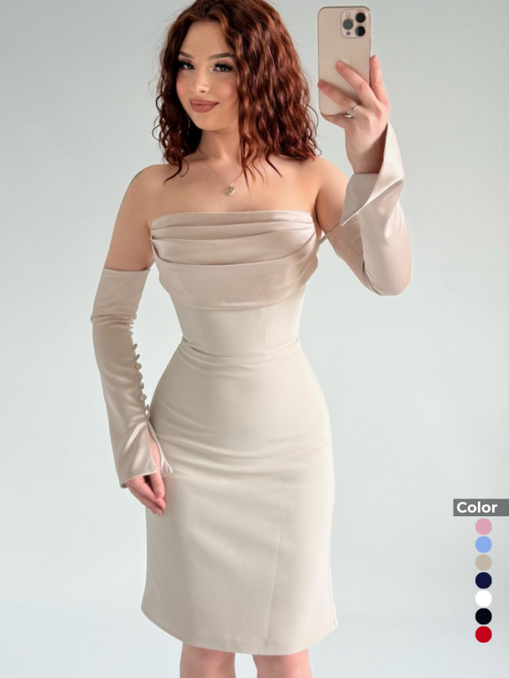 Mini Krep Saten Detaylı Alya Abiye | 1168