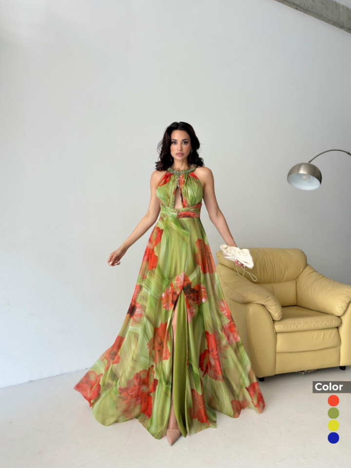 Tül Desenli Kristal Taş İşlemeli Abiye | 1110